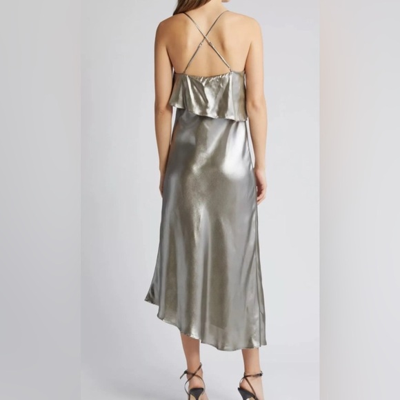 Du Paradis Metallic Asymmetric Hem Dress size Small B101 - Picture 2 of 6